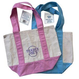 Trader Joe's 2026 Mini Pastel Canvas Tote Bag Easter set of 2- Baby Blue & Pink
